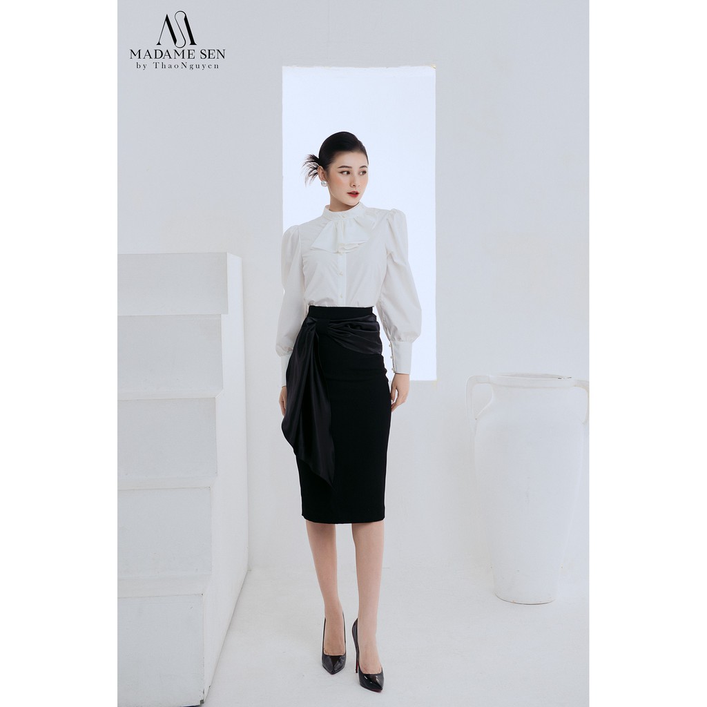 Áo sơ mi nơ chất liệu cotton không nhăn Madame Sen