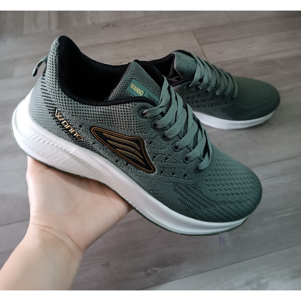 (BH 12 tháng) Giày Thể Thao sneaker Nam Wanno với chất liệu vải lưới thoáng khí - màu rêu (màu hot 2022)