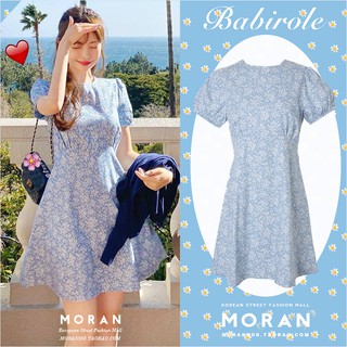 (ORDER) Váy hoa xanh MORAN xòe ngắn nhẹ nhàng vai bồng style ngọt ngào Hàn Quốc (NEW ARRIVALS 2020)