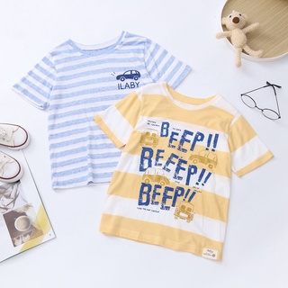 [25.6 GIẢM 40K ĐƠN 299K] Áo thun kẻ bé trai ILABY in hình chất liệu thun cotton thoáng mát [20IB08010122]