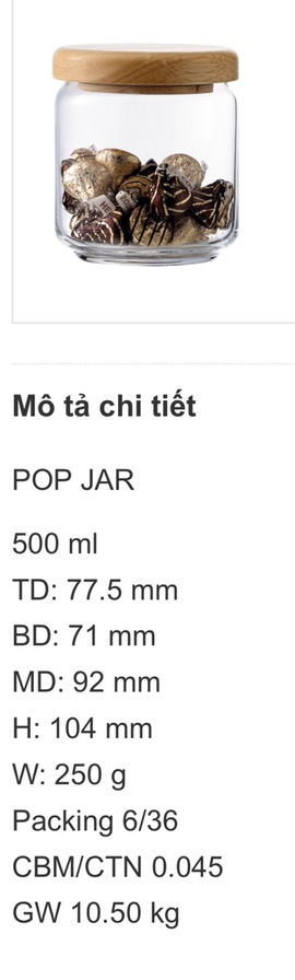Hũ Thuỷ tinh nắp gỗ 500ml - Ocean