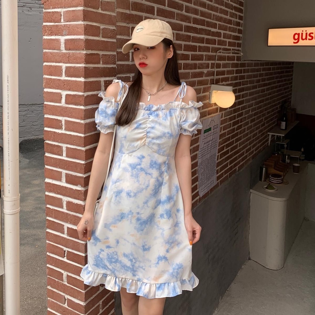 French tie-dye floral dress female summer INS fashion trend dress women on sale