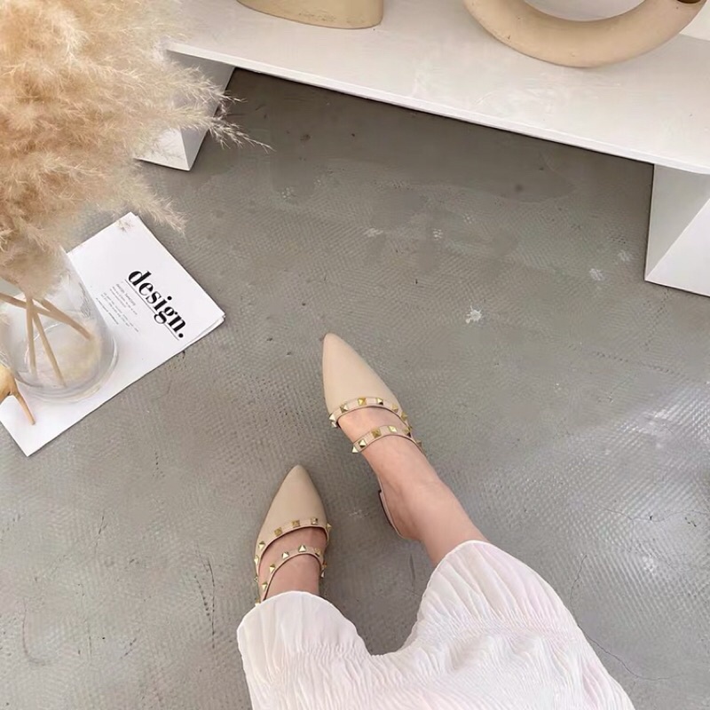 Giày sục nữ kiểu dáng gót thấp 2cm phối dây hạt 4 góc thời trang - SB45 - Oula Store