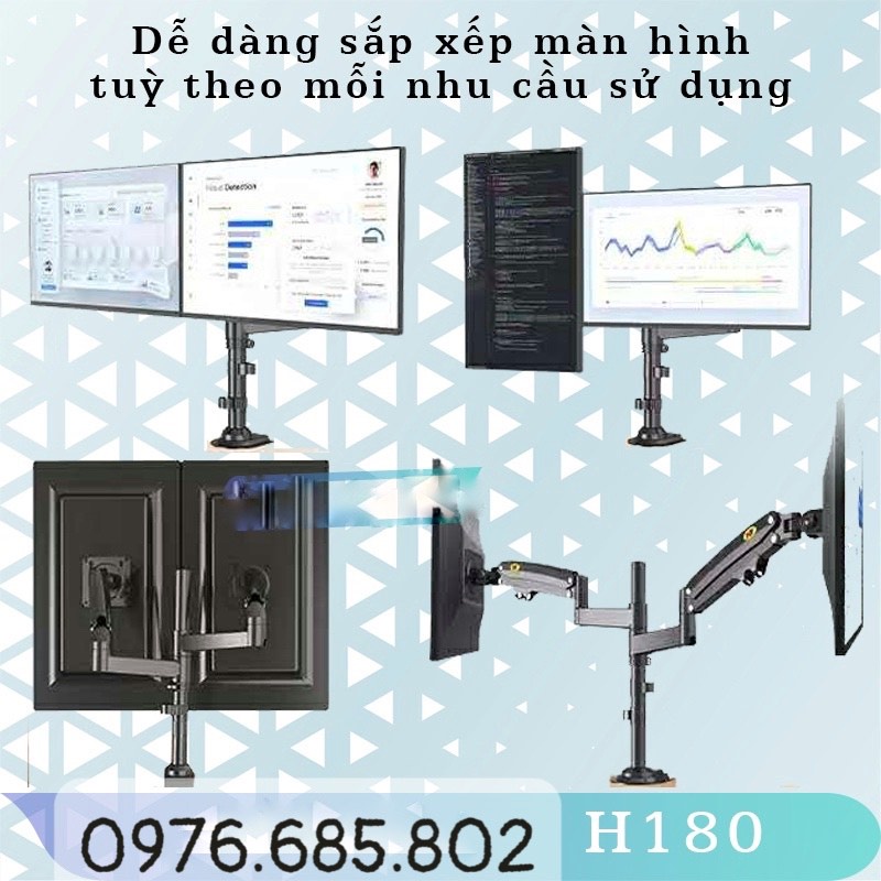 H180 - Giá treo 2 màn hình / Giá đỡ 2 màn hình/ Phiên bản 2 tay của H100