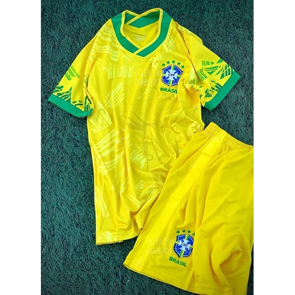 Set Bộ quần áo bóng đá Vải gai thái đội tuyển Brazil Áo vàng quần vàng 2022 2023