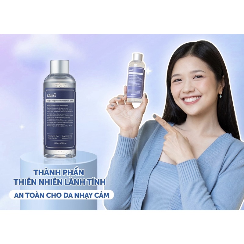 COMBO Nước Hoa Hồng Dear Klairs Unscented 180ml + Kem Dưỡng Dear Klairs Midnight Blue Calming 60ml