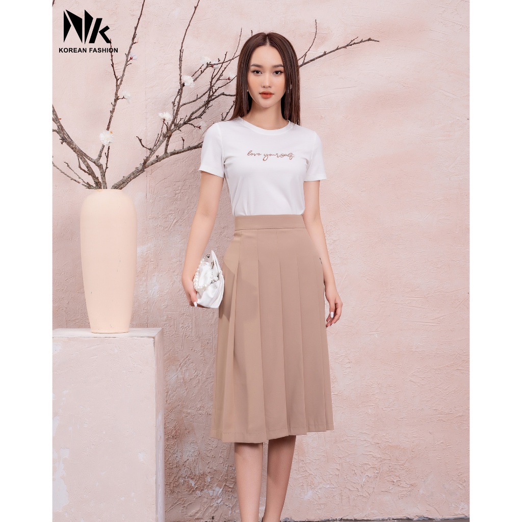 Chân Váy Dập Ly Hộp Công Sở NK Fashion Thiết Kế Dáng Dài Basic, Chất Liệu Vải Dày Dặn, Co Giãn Và Mềm Mịn NKCV2112004
