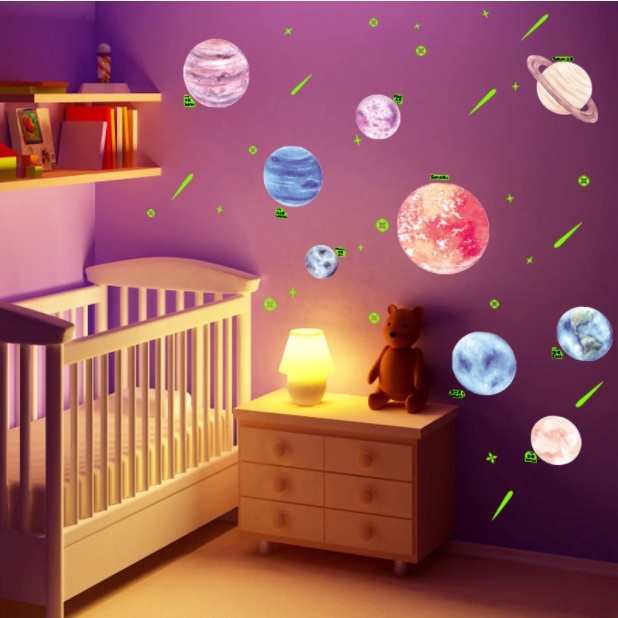 Decal dán tường dạ quang Hệ mặt trời