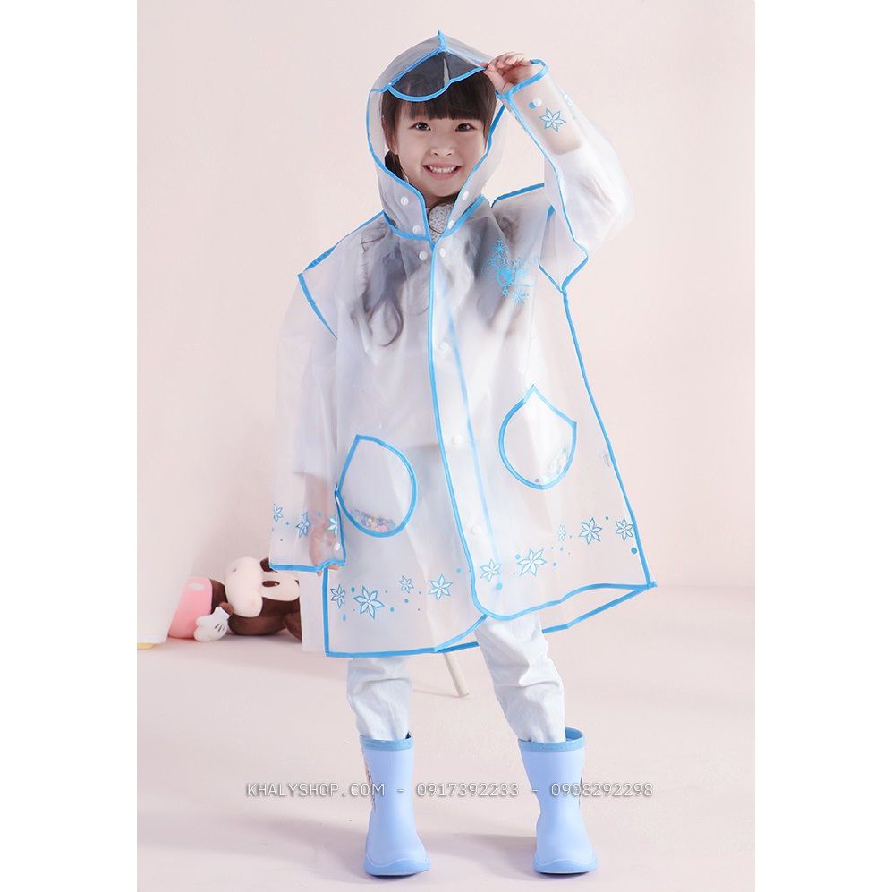 Áo mưa trong suốt hình công chúa Frozen Elsa và Anna màu xanh dương cho bé gái còn size (S,M,L,XL) - 98P4NDF19179QX