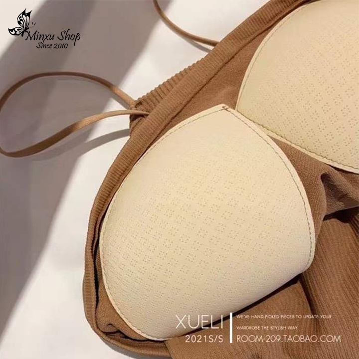 Áo bra 2 dây không gọng chất vải gân tăm có đệm ngực co giản tốt, vải đanh mềm mịn Minxu Shop mã BR1808