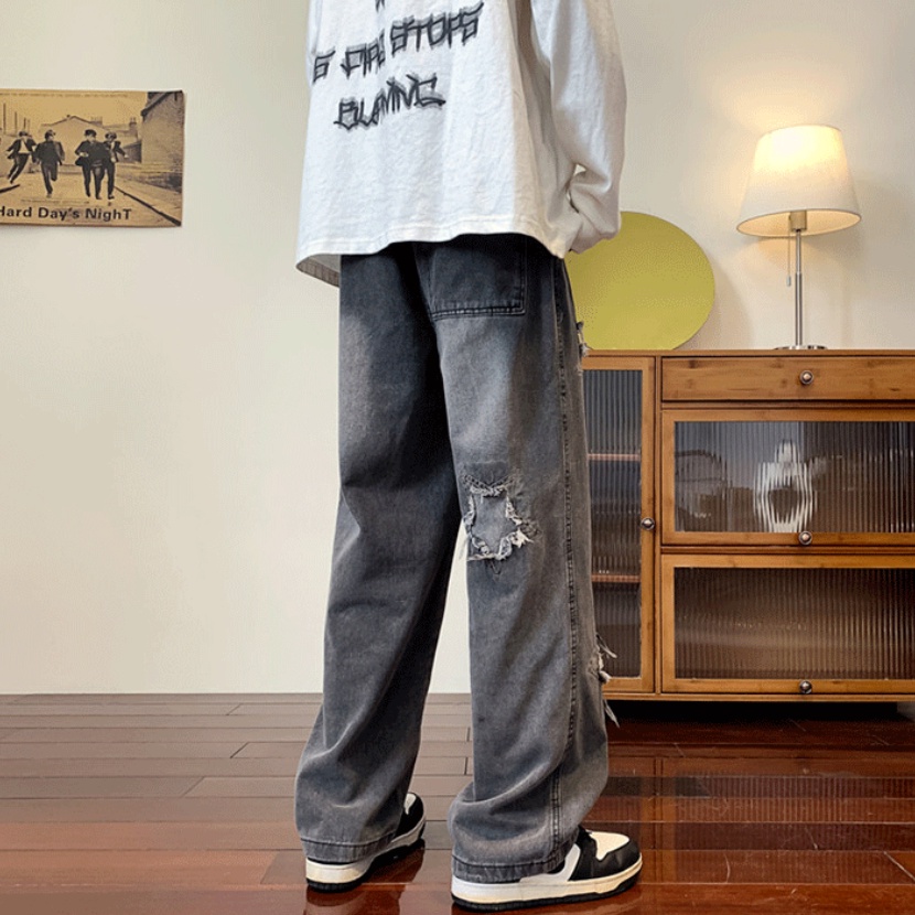 Quần Jean Ống Rộng Phong Cách Hiphop Cá Tính Cho Nam Nữ