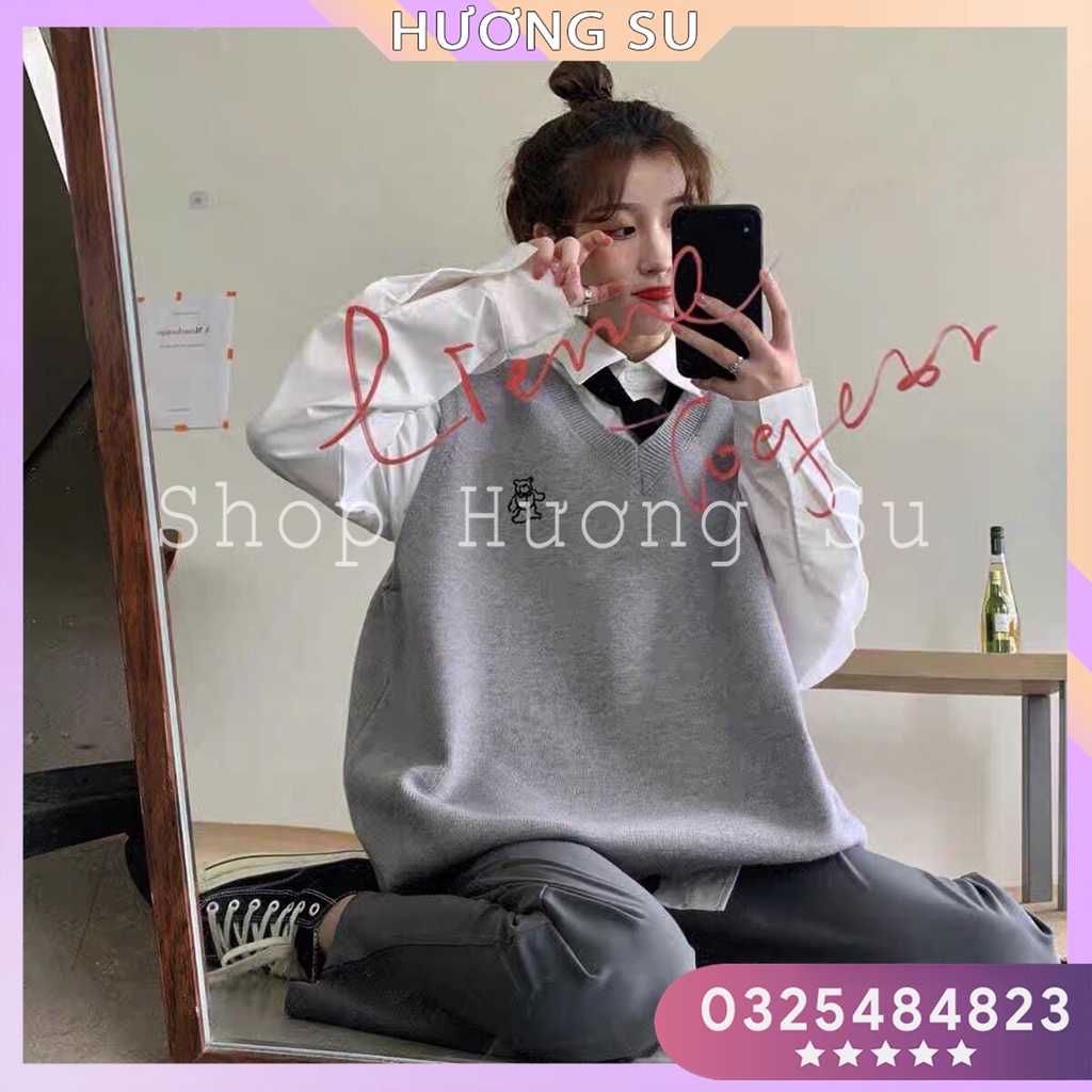 [Rẻ vô địch] Áo gile Nam Nữ Unisex  Cotton Thêu Hình gấu - Hương Su