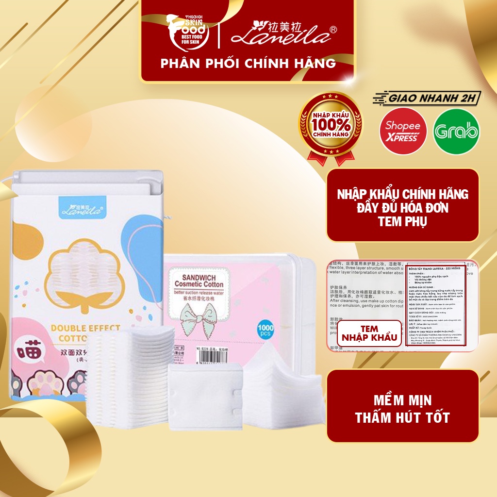 [NHẬP KHẨU CHÍNH HÃNG] Bông Tẩy Trang 222 miếng Lameila Cotton Pads 3 Lớp Làm Sạch Da Siêu Mềm Mịn Thấm Hút Cực Tốt