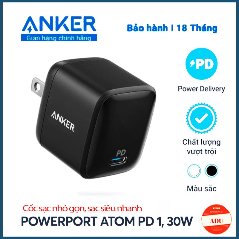 Cốc Sạc ANKER PowerPort Atom PD 1 Cổng 30W Chính Hãng Với Công Nghệ GaN Sạc Siêu Nhanh Cho Iphone /Ipad / SamSung /Note