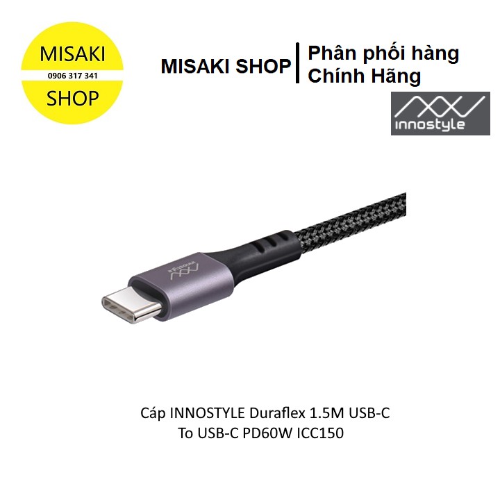Cáp INNOSTYLE Duraflex 1.5M USB-C To USB-C PD60W ICC150 Chính Hãng📞Misaki Shop