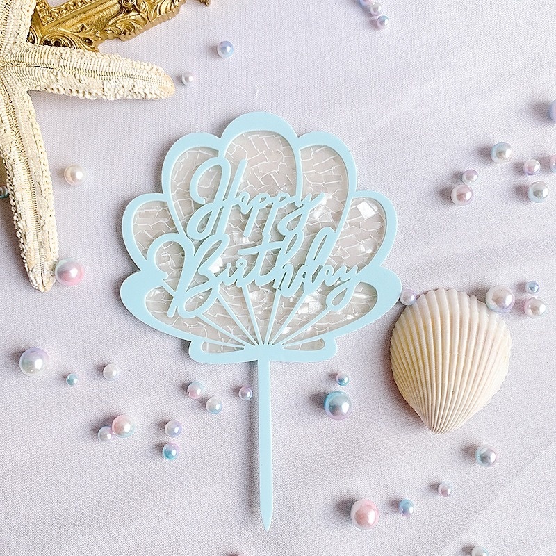 Que Cắm Trang Trí Bánh Kem Chữ Happy Birthday Bằng Acrylic Hình Vỏ Sò