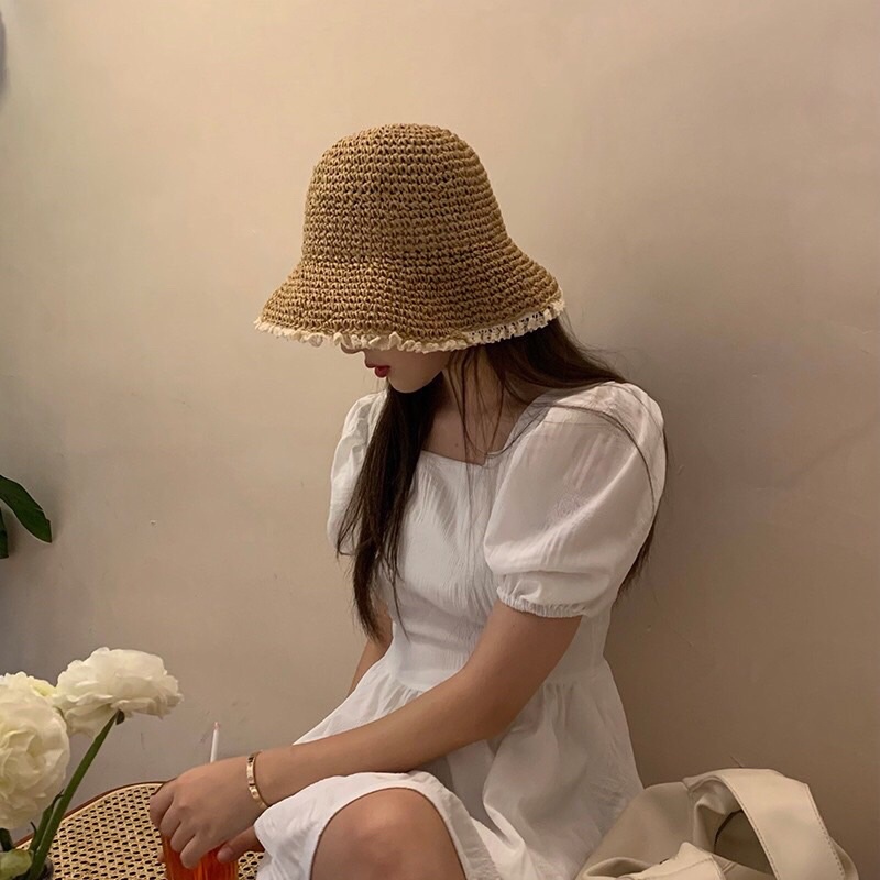 Mũ nón cói vành ren xoè phong cách Hàn Quốc MCL06