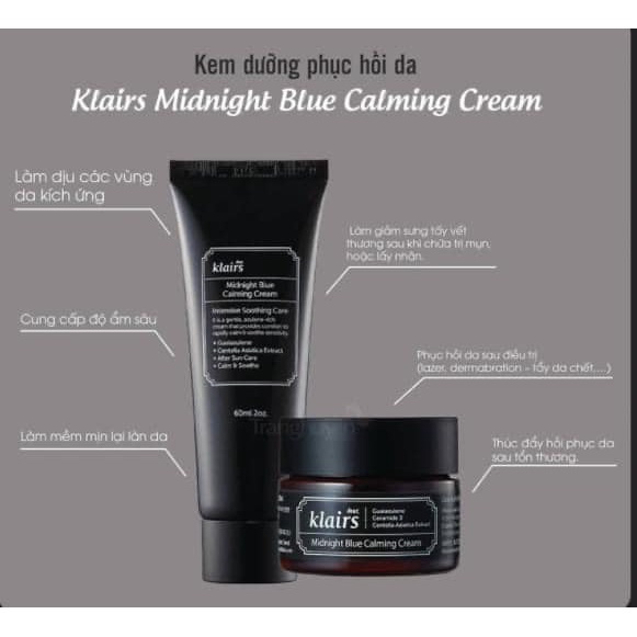 Kem Dưỡng Klairs Midnight, Kem Dưỡng Ẩm Klairs Blue Calming Cream- Phục Hồi Tổn Thương Da