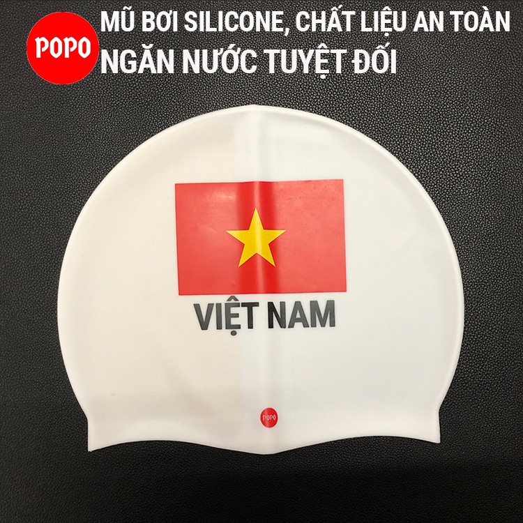 Mũ bơi người lớn POPO CA40, chất liệu silicon chính hãng in Cờ Việt Nam cho người lớn phù hợp cả nam, nữ, trẻ em