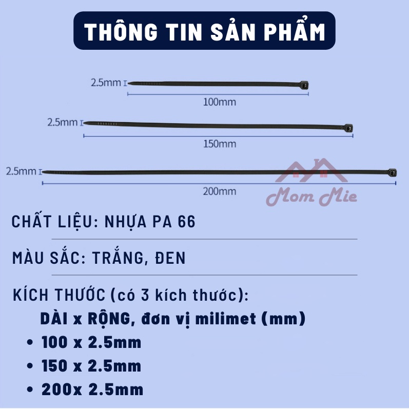 [MỚI] Set 100 dây rút nhựa, thít nhựa, lạt nhựa 100mm, 150mm, 200mm - J152