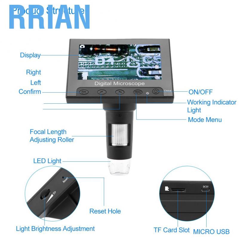 Kính lúp điện có đèn led chất lượng cao DM4 2MP phóng đại 500/1000 lần màn hình 4.3"