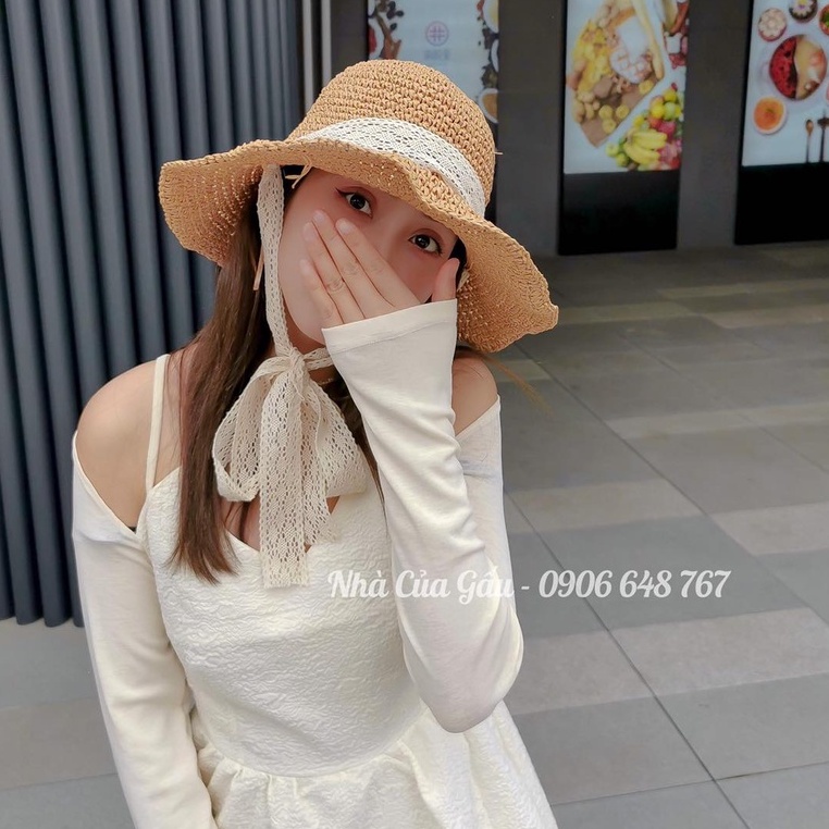 Mũ cói ren cột nơ loại 1 đi chơi siêu xinh