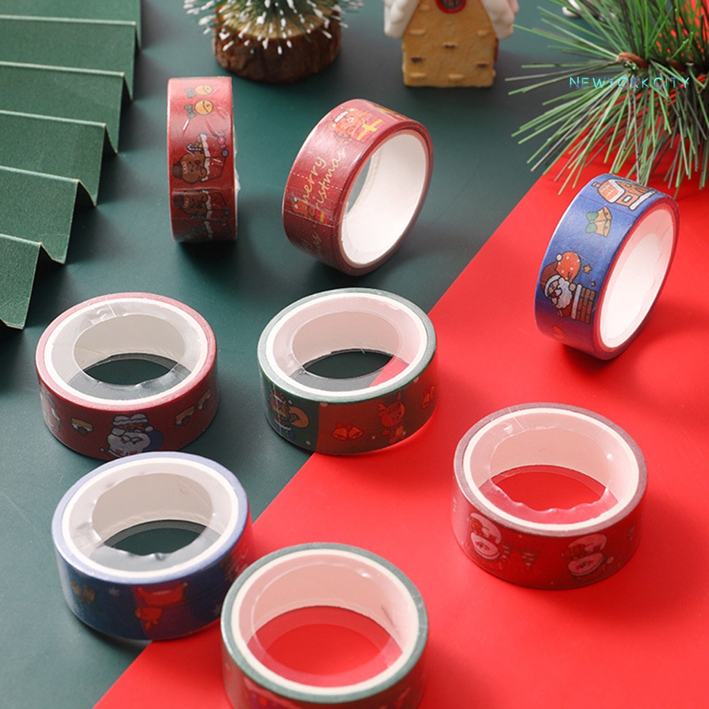 3 Cuộn Băng Dính Washi Họa Tiết Hoạt Hình Màu Sáng Dễ Thương Trang Trí Giáng Sinh