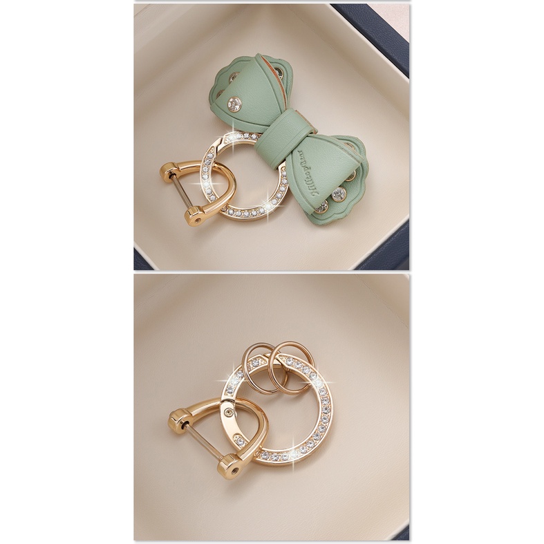 (Hàng Có Sẵn) Móc Khóa Xe Hơi Đính Đá Kim Cương Giả Hình Nơ Bằng Da Dễ Thương Làm Quà Tặng Cho Nam Và Nữ