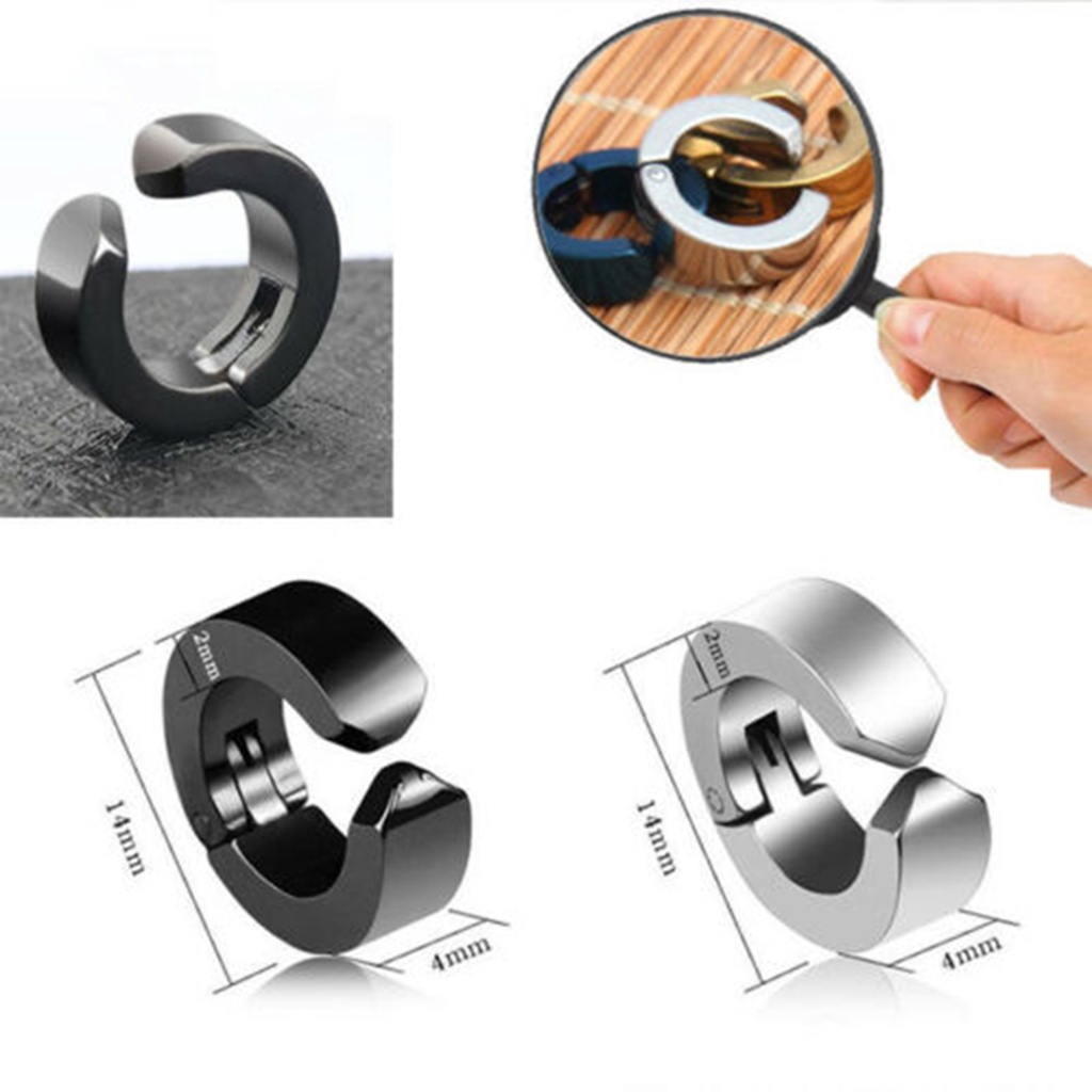 1 khuyên kẹp vành tai mặt tròn bằng thép titan không cần bấm lỗ cho nam