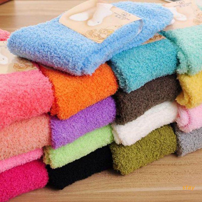 Vớ Dài Vải Lông Cừu San Hô Dày Ấm Áp Màu Sắc Ngọt Ngào Thời Trang Mùa Đông Cho Nữ