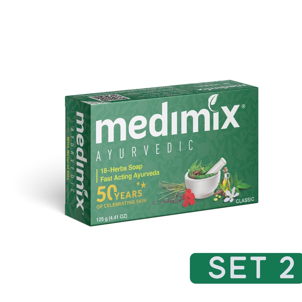 Set 2 Xà phòng Medimix 18 Loại Thảo Dược Ayurveda Tác Động Nhanh 125g/bánh