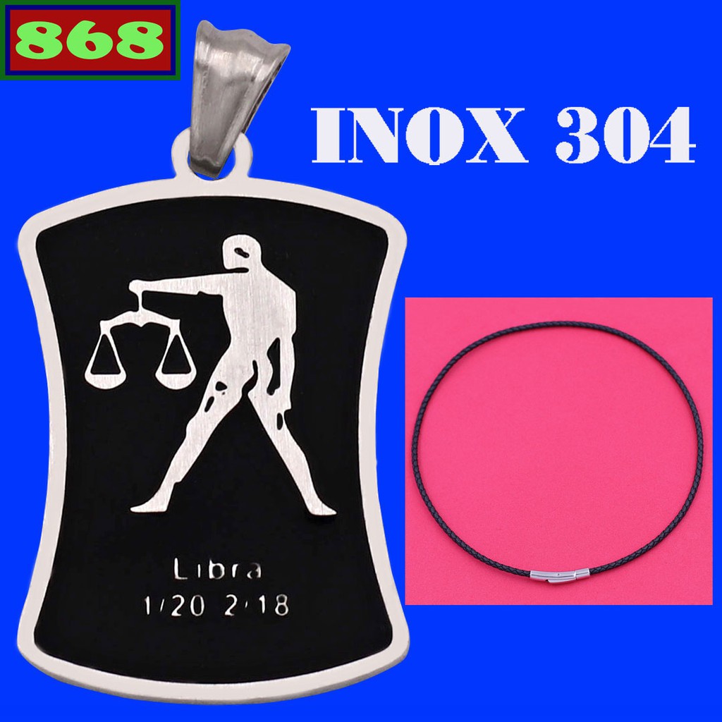 Cung hoàng đạo-Mặt dây chuyền cung Thiên Bình (Libra) inox kèm vòng cổ dây da đen