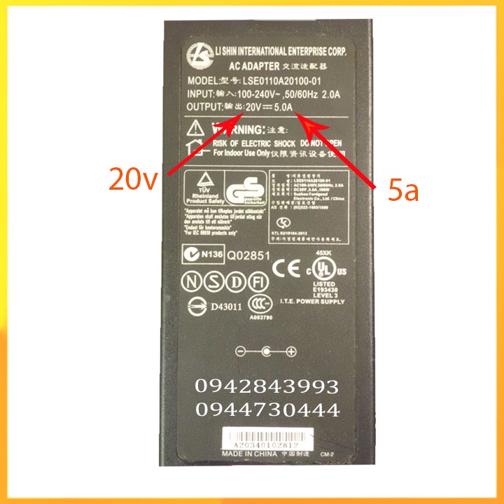 Bộ đổi nguồn 20v 5a tặng kèm dây nguồn_hàng chất lượng