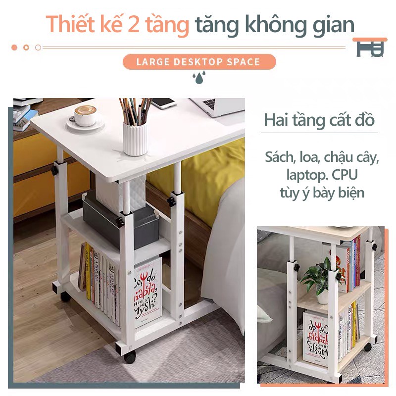 Bàn học và bàn làm việc thông minh đa năng FUNA nâng hạ chiều cao và có bánh xe di động thiết kế ngồi giường, ngồi sofa