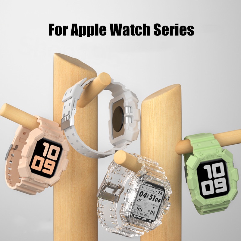 Dây đeo đồng hồ bằng nhựa trong suốt + ốp bảo vệ thích hợp cho Apple Watch 6 SE 5 4 3 2 44 42 38 40mm