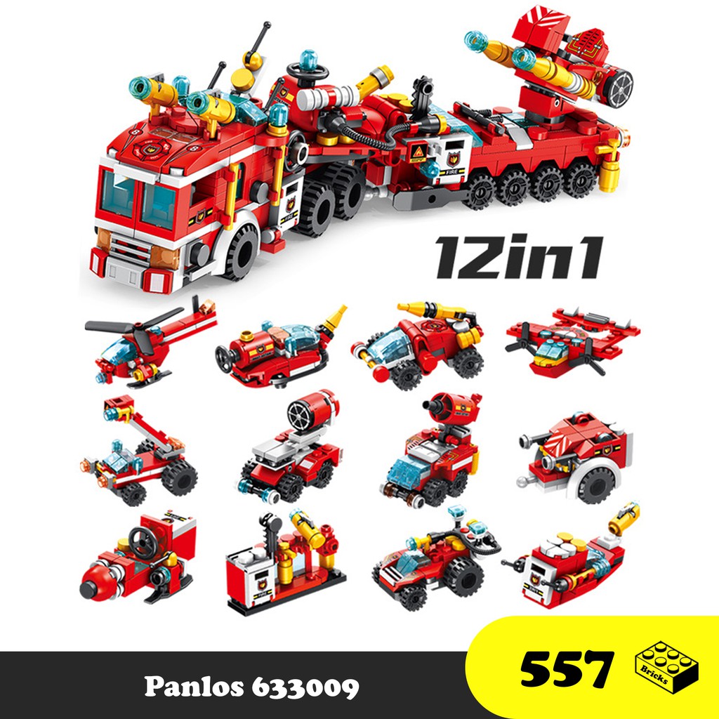 Đồ chơi lắp ráp xe cứu hỏa - Fire Truck 12 in 1 Panlos  633009 - Đồ chơi trí tuệ 577 mảnh ghép