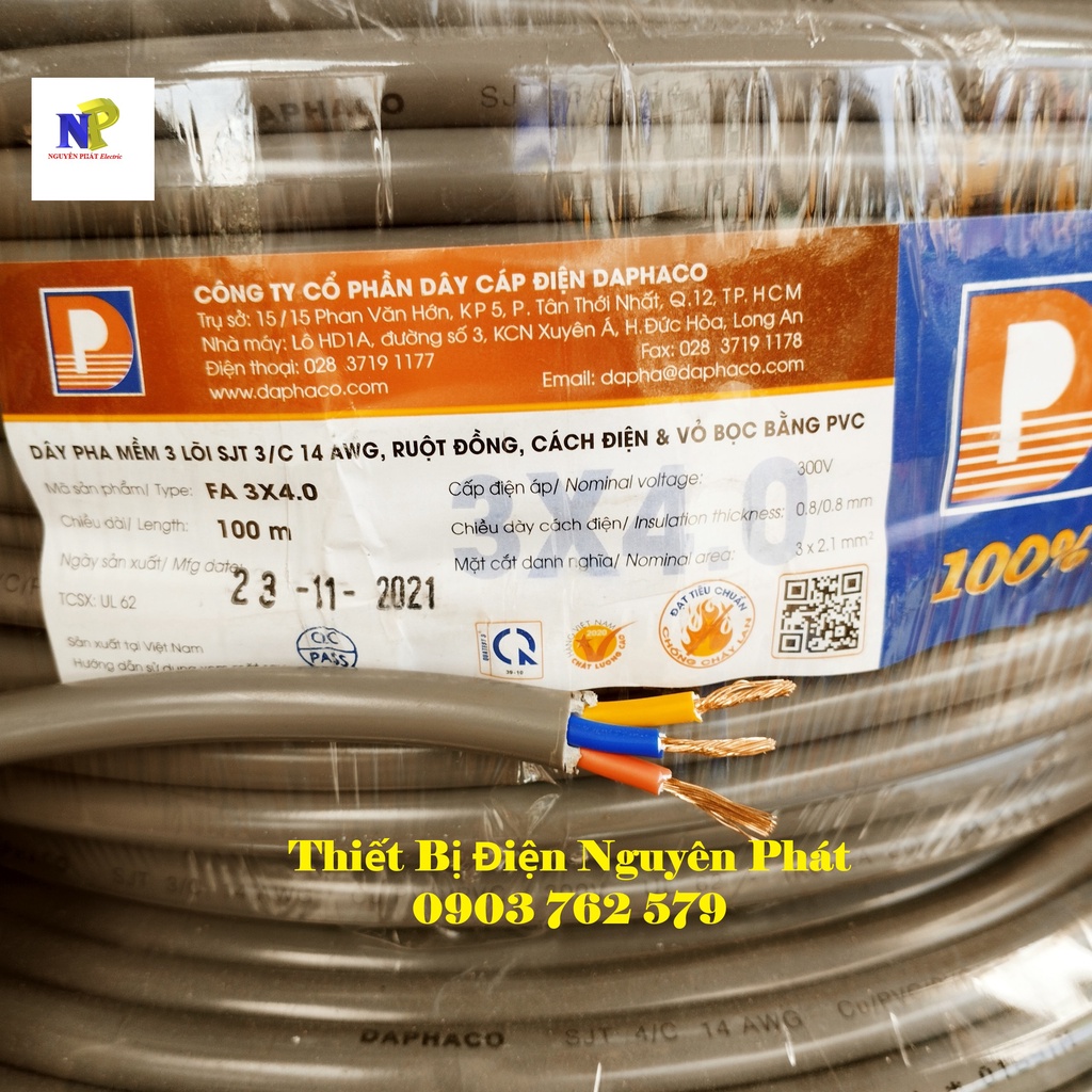 Dây Cáp Điện 3 Pha Lõi  - Giá Bán Lẻ 01 Mét Dây Pha Tròn Xám 2 Lớp Vỏ Bọc PVC