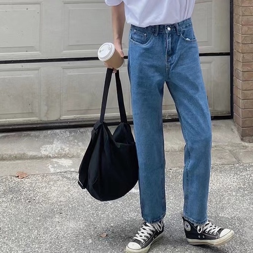 Quần Jean Ống Rộng Màu Trơn Thời Trang Hàn Quốc Cho Nam quần jean nam ống đứng simple quần jean nam xanh