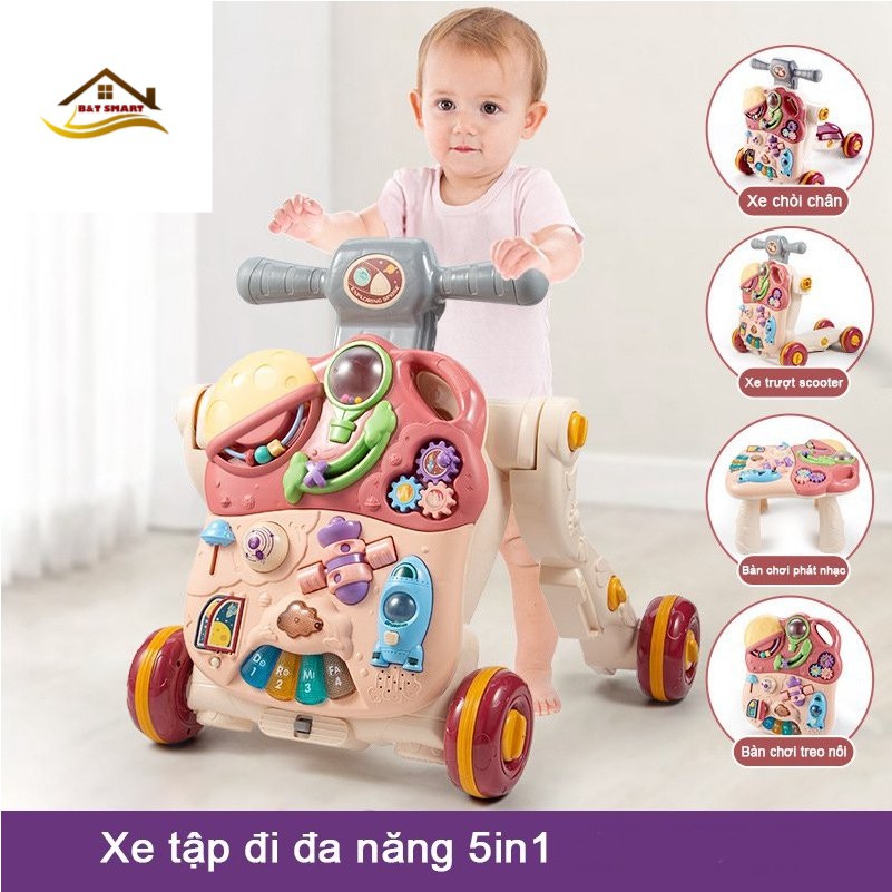 Xe Tập Đi Đa Năng Cho Bé 5IN1 B-BABY, Dụng Cụ Tập Đi Chống Lật Chống Trượt, Xe Tập Đi Chống Vòng Kiềng Trẻ Em