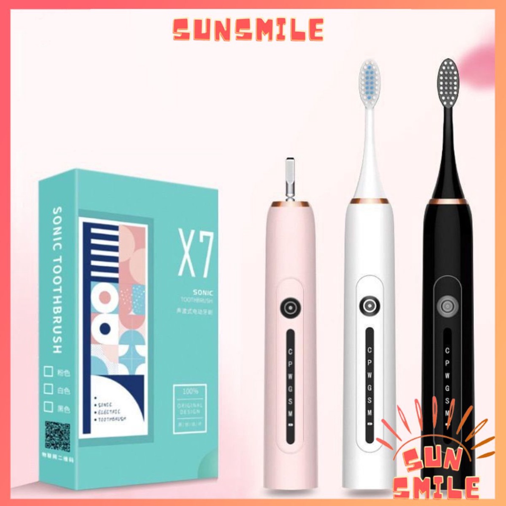 Bàn chải điện X7 cao cấp Sun Smile bàn chải đánh răng điện 6 chế độ chăm sóc răng tự động