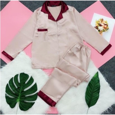 ĐỒ BỘ PIJAMA PHI LỤA CỔ PHỐI HOT, vải phi lụa mặc mát thoải mái