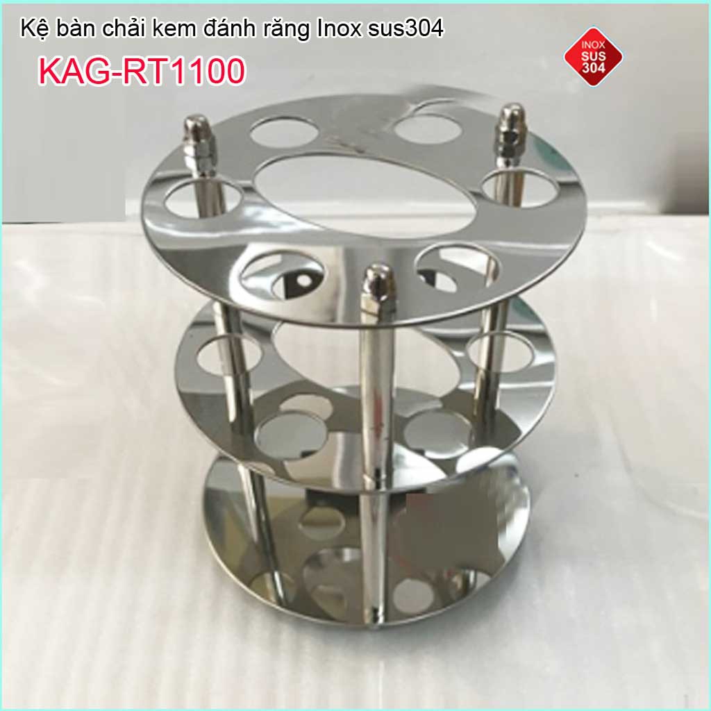 Kệ bàn chải kem đánh răng bằng inox 304 KAG-RT1100 đế tròn thiết kế đẹp sử dụng bền lâu