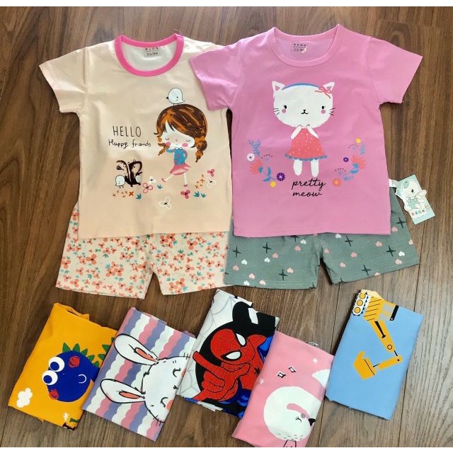 Bộ cotton bé gái 8-36kg - Bộ Quảng Châu xuất hàn Kaikai Cộc tay Bé Gái 0-10 tuổi