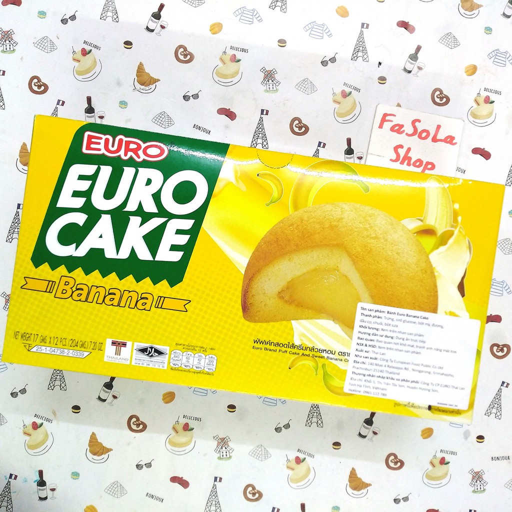 Bánh trứng EURO CAKE Thái Lan 204g custard cake strawberry bánh bông lan kem trứng dâu tây dưa lưới cà phê lá dứa chuối