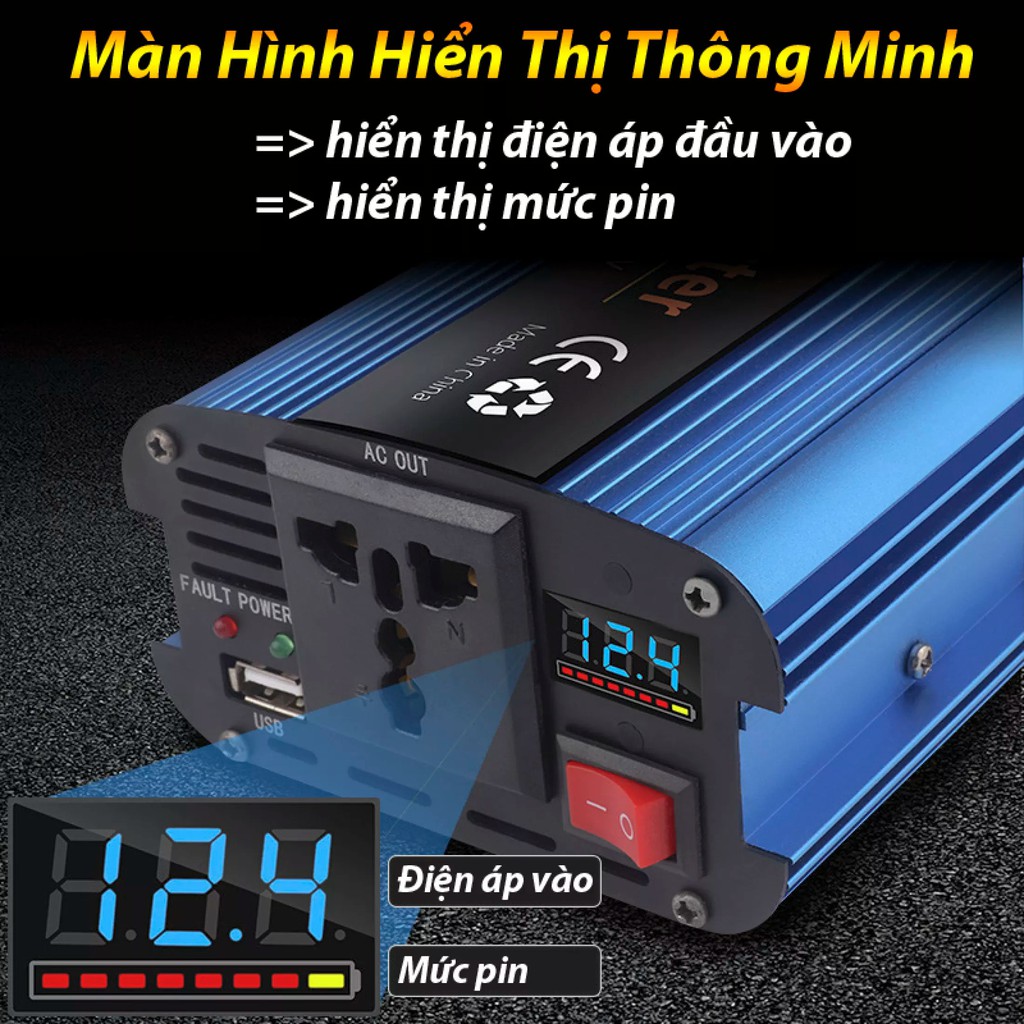 Bộ Kích Điện 12V sang 220V 500W Hiệu KME xịn vỏ Nhôm Quạt tản nhiệt