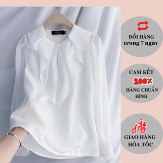 Áo sơ mi kiểu hàn quốc cách điệu kiểu tiểu thư, chất liệu tơ hàn mềm mịn mặc mát