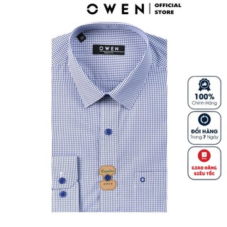 Áo Sơ Mi Nam Dài Tay Owen AR20594DT Somi Công Sở Cao Cấp Màu Kẻ Caro Xanh Đậm Trắng Chất Sợi Tre Mềm Mát Dáng Suông
