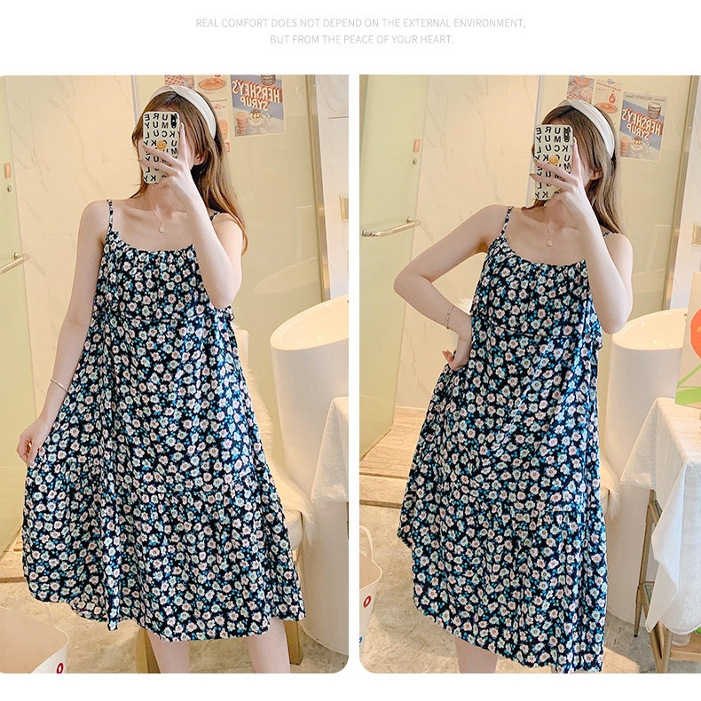 Đồ ngủ Hai Dây Dáng Dài Vải Lụa cotton Mỏng In Hoa Nhỏ Kiểu Nhật Bản Thời Trang Xuân Hè Cho Bạn Gái
