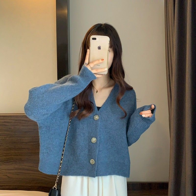Áo croptop cardigan Áo Khoác Len Cardigan Ngắn Dáng Rộng Cổ Chữ V Thời Trang Thu Đông Hàn Quốc Mới 2022