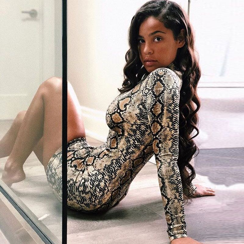 Đầm tay dài cổ lọ họa tiết da rắn phong cách vintage độc đáo dành cho nữ